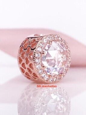 Pandora Rose Gold Radiant Hearts Charm Clear Zirconia